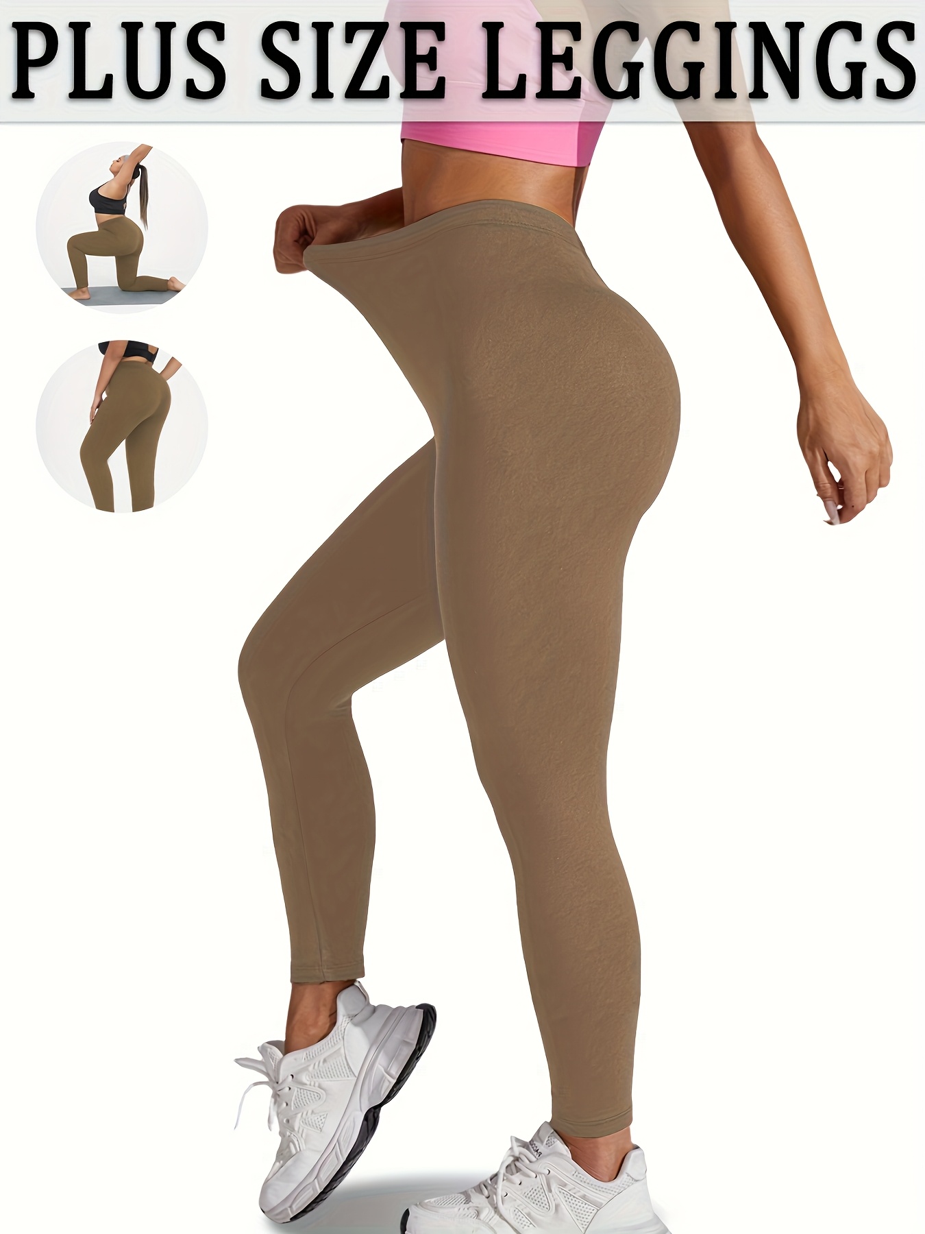 High-Waisted Plus Size Plain Women's Athletic Leggings, Stretchy, Super Soft, Non-See Through Fabric, For Running And Yoga Suitable Spring/Autumn