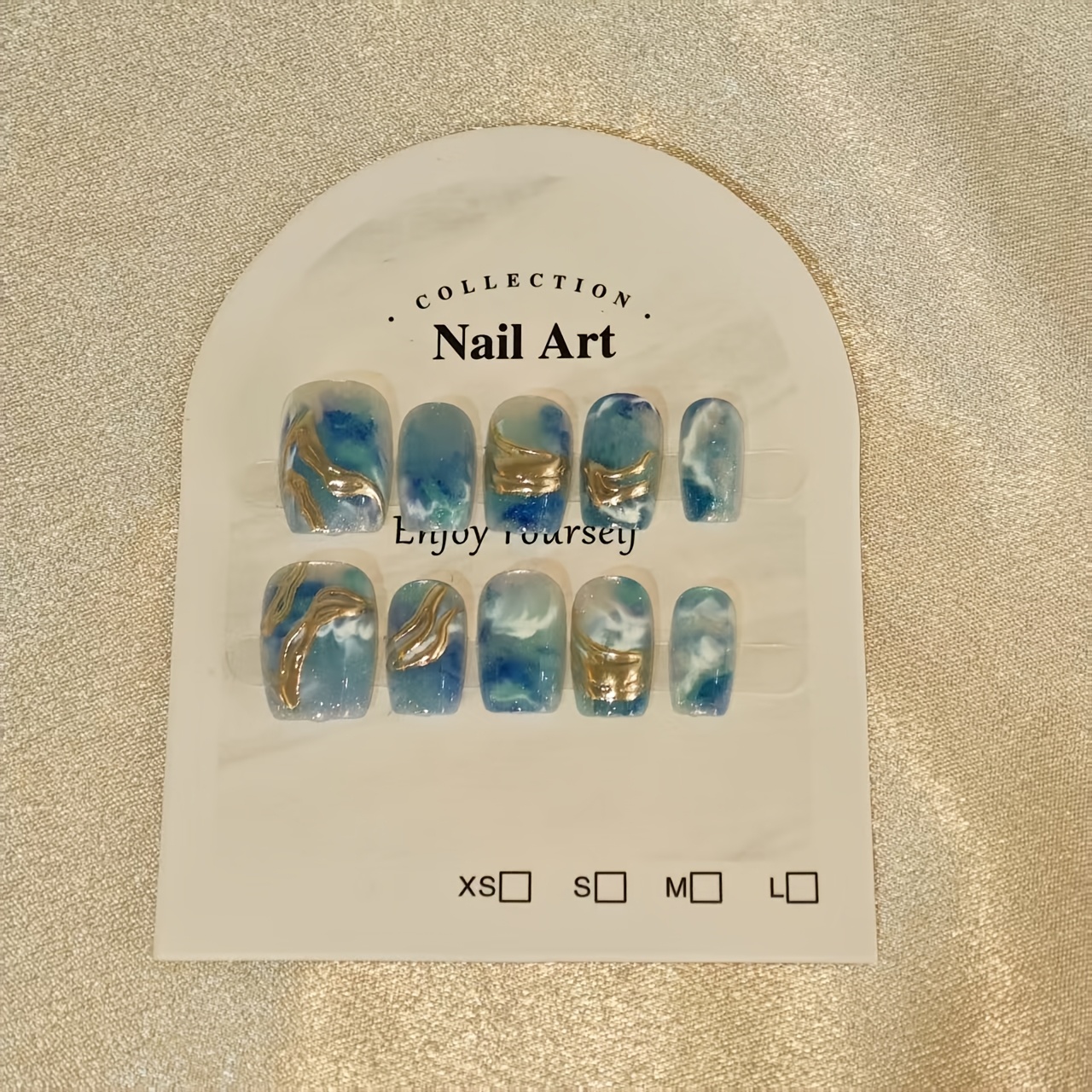 TEMU 10pcs Spring/ Ombre Ocean Wave Fine Eye Short Press-on Nail Set, Suitable For Holiday Parties, Or Women, Versatile For Holiday, Leisure, Daily