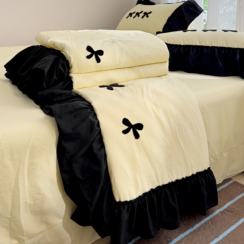 1pc High-End Elegant Bow Towel Summer Quilt, Summer Quilt Down Duvet Cover, Polyester, with Ruffle