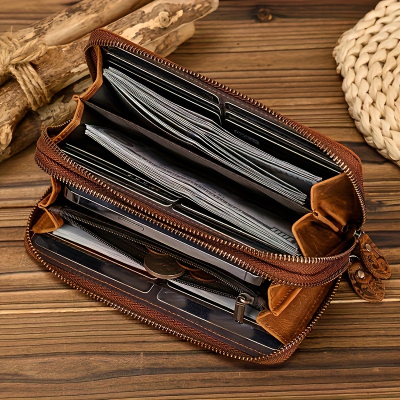 Image of Vintage-style 24-slot Genuine Leather Long Wallet - Premium Category Wallets With Embossed , Double Zipper Closure, And Spacious Clutch - Ideal For Organized Individuals