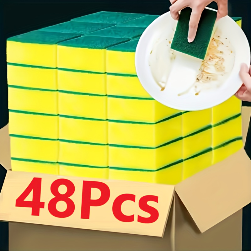 Image of 15/16/24/30/32/36/48pcs Ultra-dense Dishwashing Sponges - Absorbent, Household Dishwashing Sponge Wipe Kitchen Double-sided Cleaning Brush Pot Brush Bowl Sponge Block