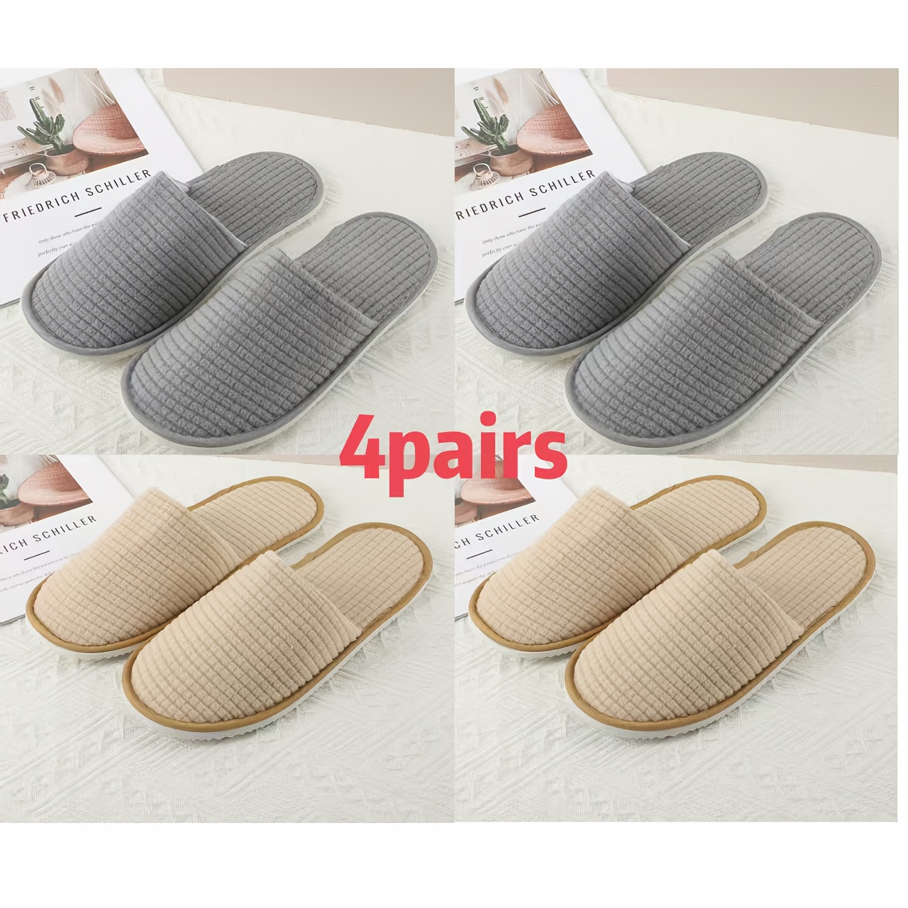 4-pack Plush Reusable Washable Home Slippers For , High-end Travel And Hospitality Slippers, Multiple Colors , Soft, Comfortable, Convenient, And Hygienic, Women Shoes