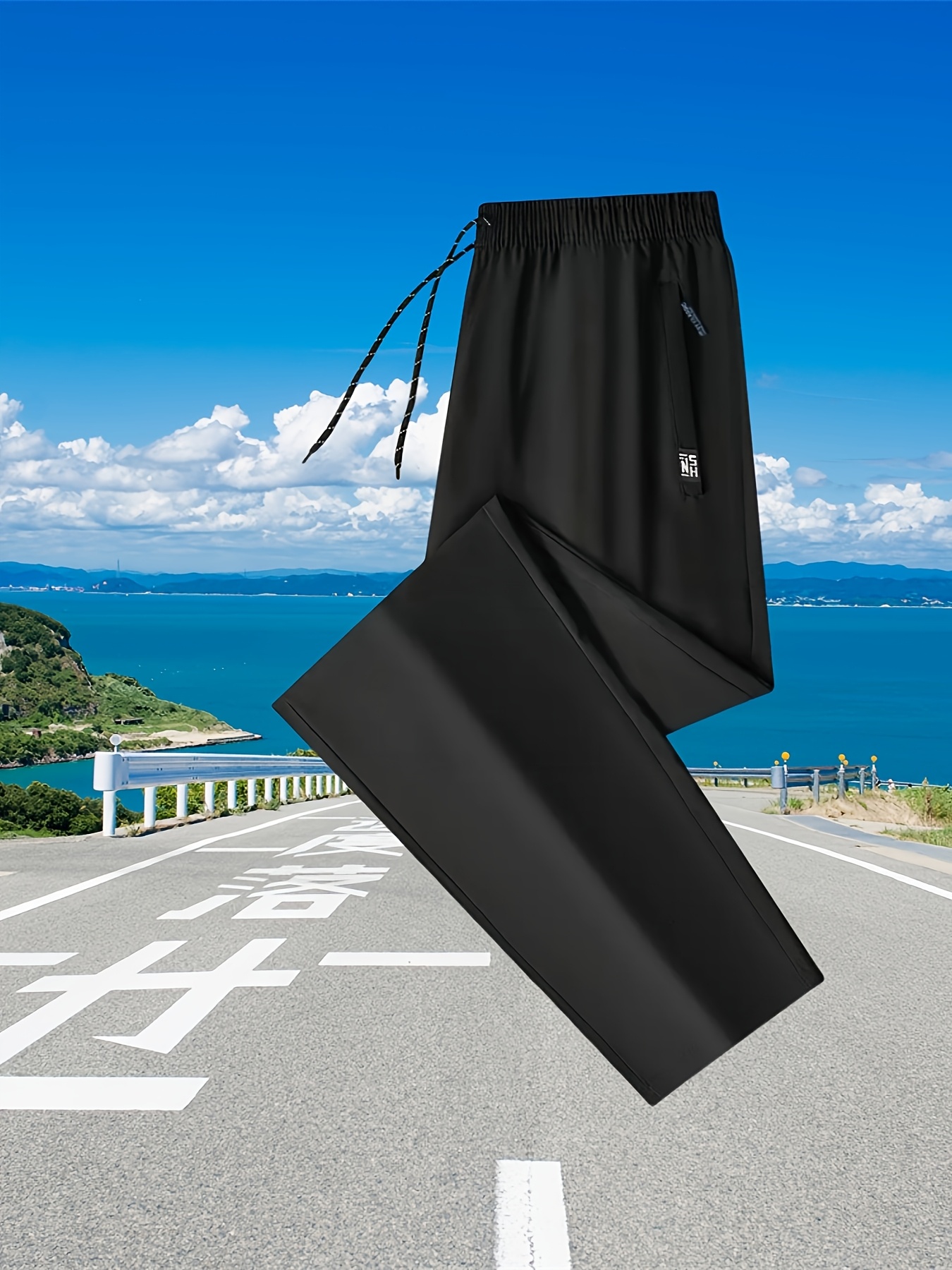 mens trousers sports mens casual pants wear resistant and loose straight leg   versatile long pants mens sports pants going out jogging   outdoor casual straight leg pants lightweight   fabric quick drying creative zipper  