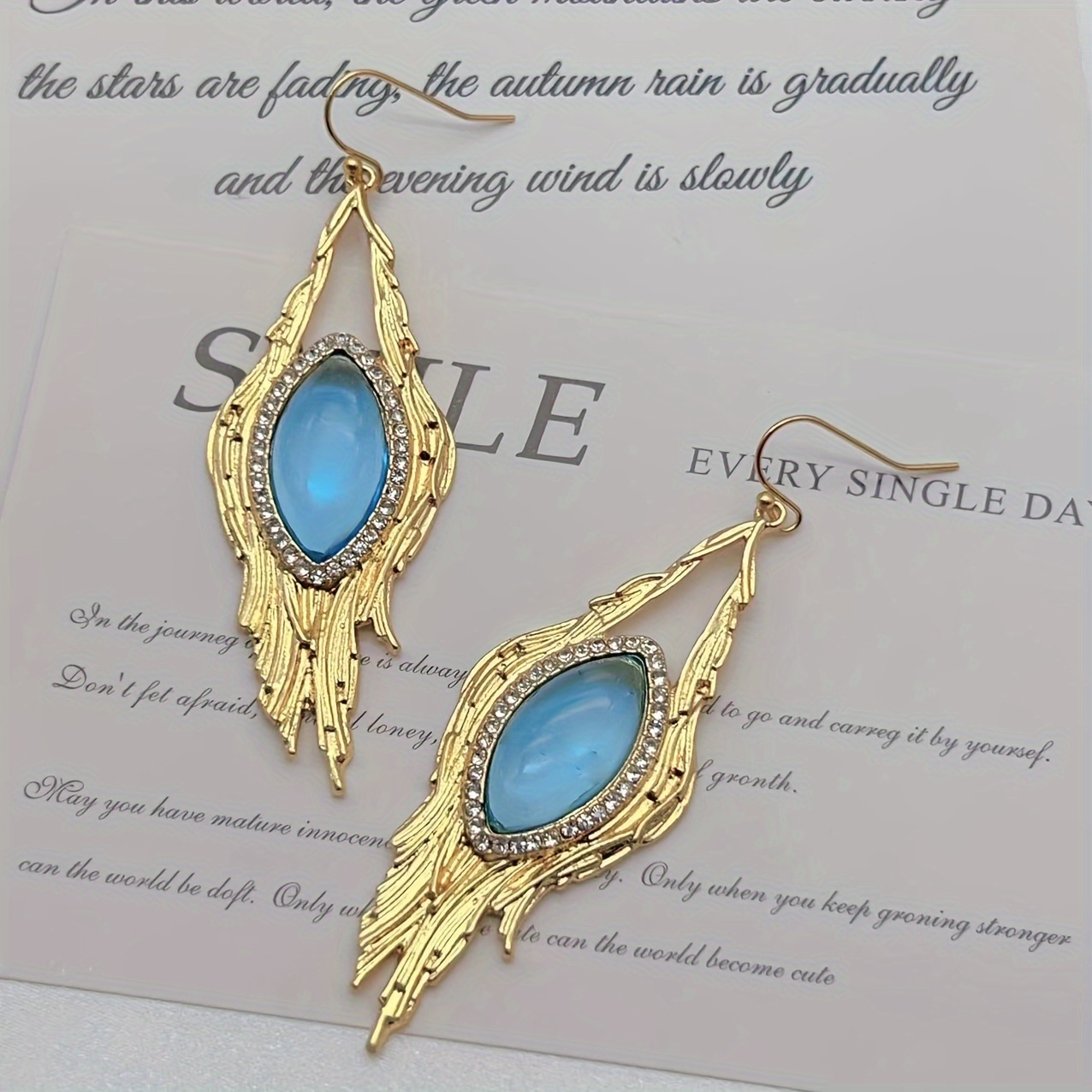 18K Gold Plated Dangle Earrings with Rhinestone Accents