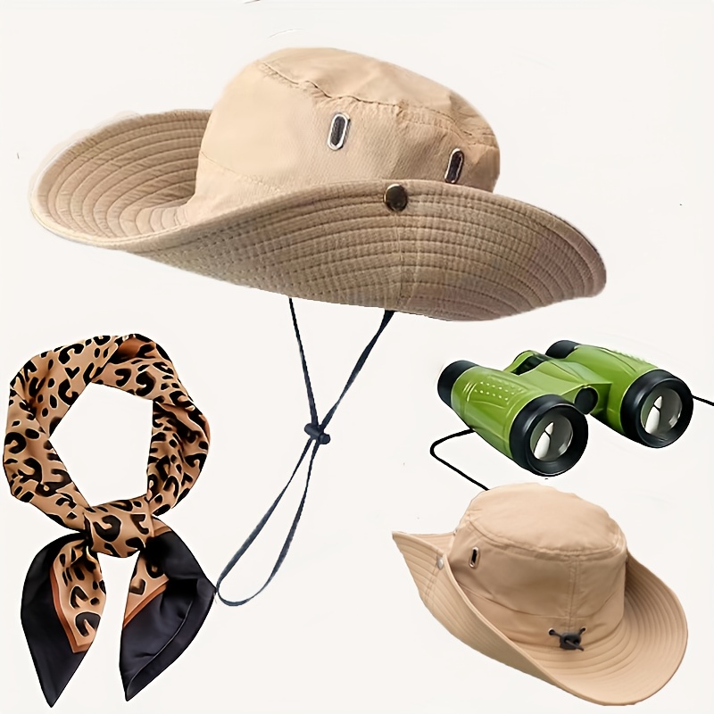 E-shop 3-teiliges Damen--Kostüm, Sonnen-Schutzhut, Leoparden-Halstuch, Fernglas, -Outfit-Zubehör, geeignet für Halloween-Rollenspiele,