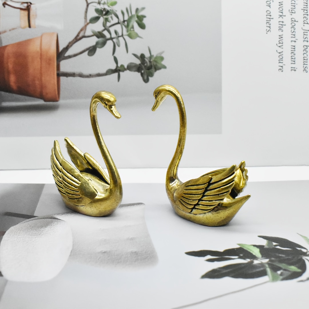 TEMU 1pc/2pcs Winged Swan Hollow Brass Retro Crafts Small Statue Ornaments, Hand-carved Home Light Luxury Decorations Living Room Bedroom Entrance