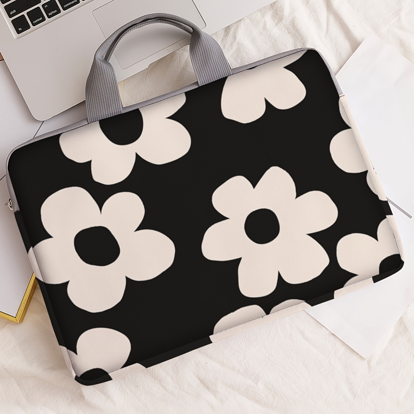 TEMU 1pc Floral Printed Notebook Computer Bag, Simple Briefcase, Notebook Computer Protective Bag, Laptop Tablet Commuter Briefcase, File Storage Bag