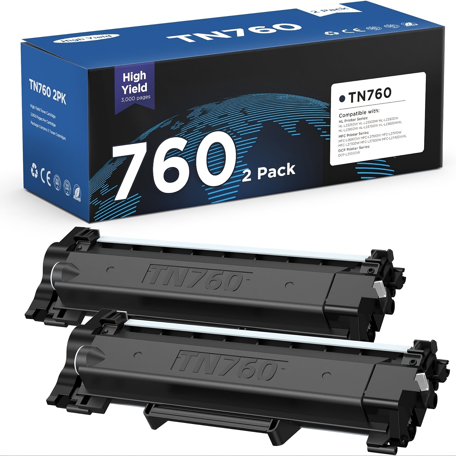 

(latest Chip) Tn760 Tn730 Toner Cartridge Tn-760 Tn-730 For Brother | Tn 730 High Yeild Toners|compatible For Mfc-l2710dw Hl-2395dw Dcp-l2550dw Hl-l2370dw Mfc-l2690dw 2 Packs