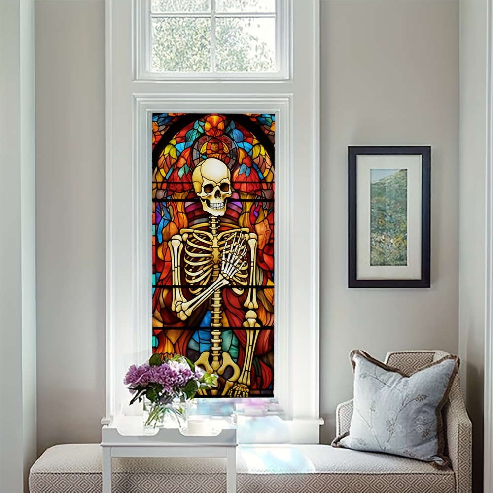 stained glass window film skull pattern static cling - Temu
