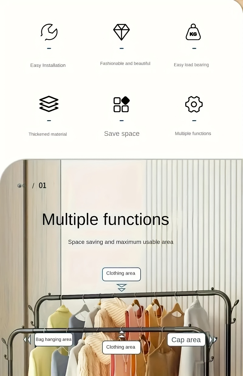 popular   stainless steel multi functional wardrobe clothes rack space saving design easy assembly with shelves and hooks portable clothing rack for balcony dorm bedroom Product details 2