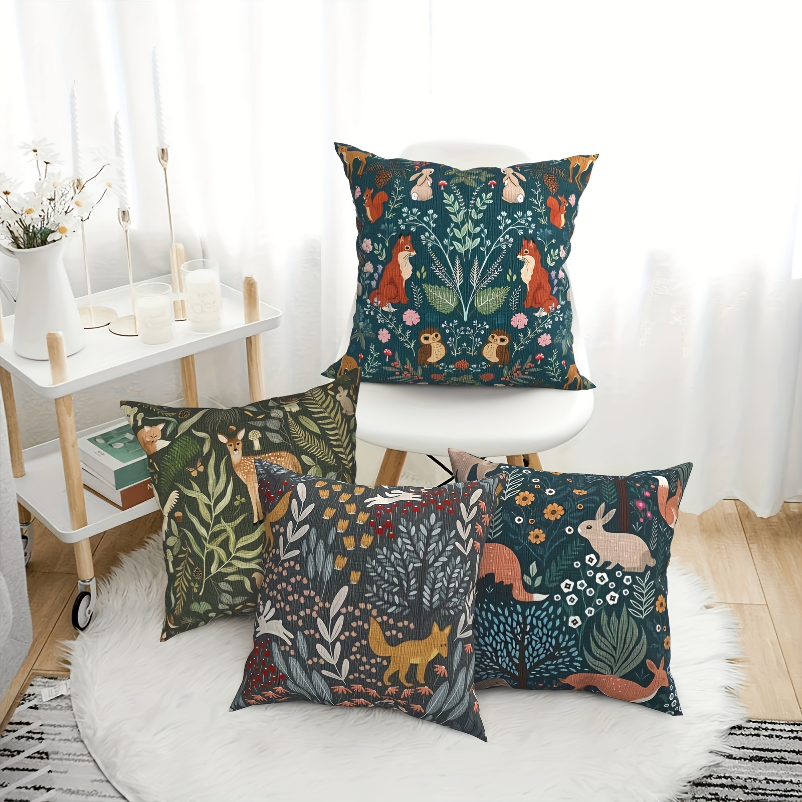 4 pack bohemian vintage forest animal throw pillow covers double sided printed polyester decorative pillowcases with zipper closure machine washable for outdoor patio wicker chair sofa home office decor outdoor pillow covers patio furniture accents natureinspired decor durable fabric accent pillows   enthusiasts Product details 3