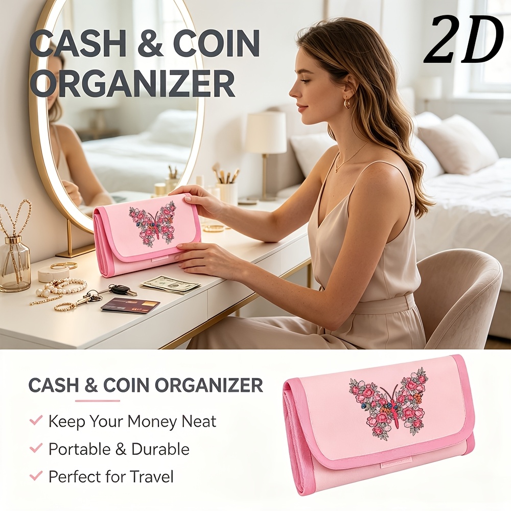 item picture wallet travel wallet multi zipper pouch precious item storage   storage pouch receipt organizer 2d printed pattern   with flowers and leaves   a   shape used for budgeting receipts cash and storage