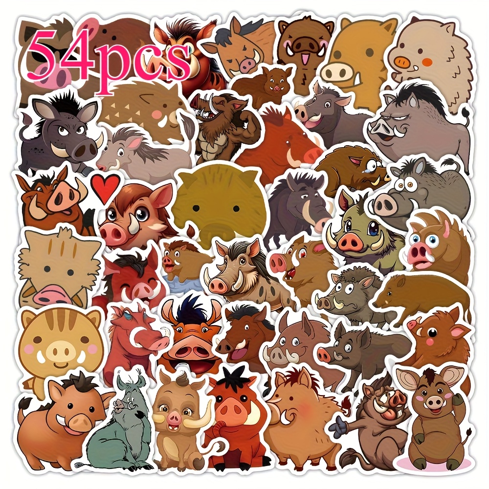 54pcs Wild Boar Series Stickers, Suitable For Scrapbooks, Journals, Laptops, Water Bottles, Cars, And Other Faith-based Designs, Featuring Gifts With Positive Messages