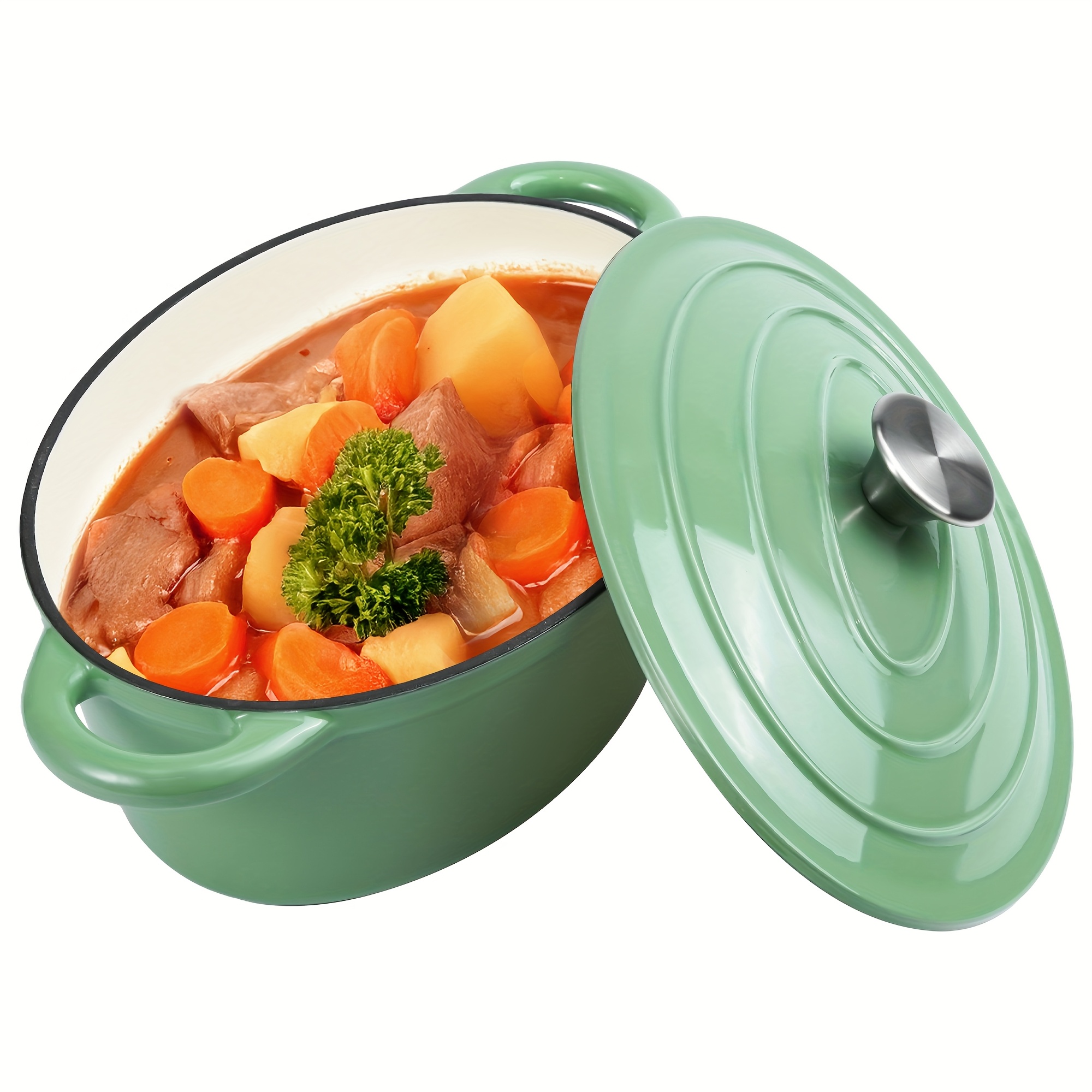 TEMU Aivermeil Enameled Dutch Oven Pot With Lid, Cast Iron Dutch Oven With Dual Handles For Bread Baking, Cooking, Enamel Coated Cookware