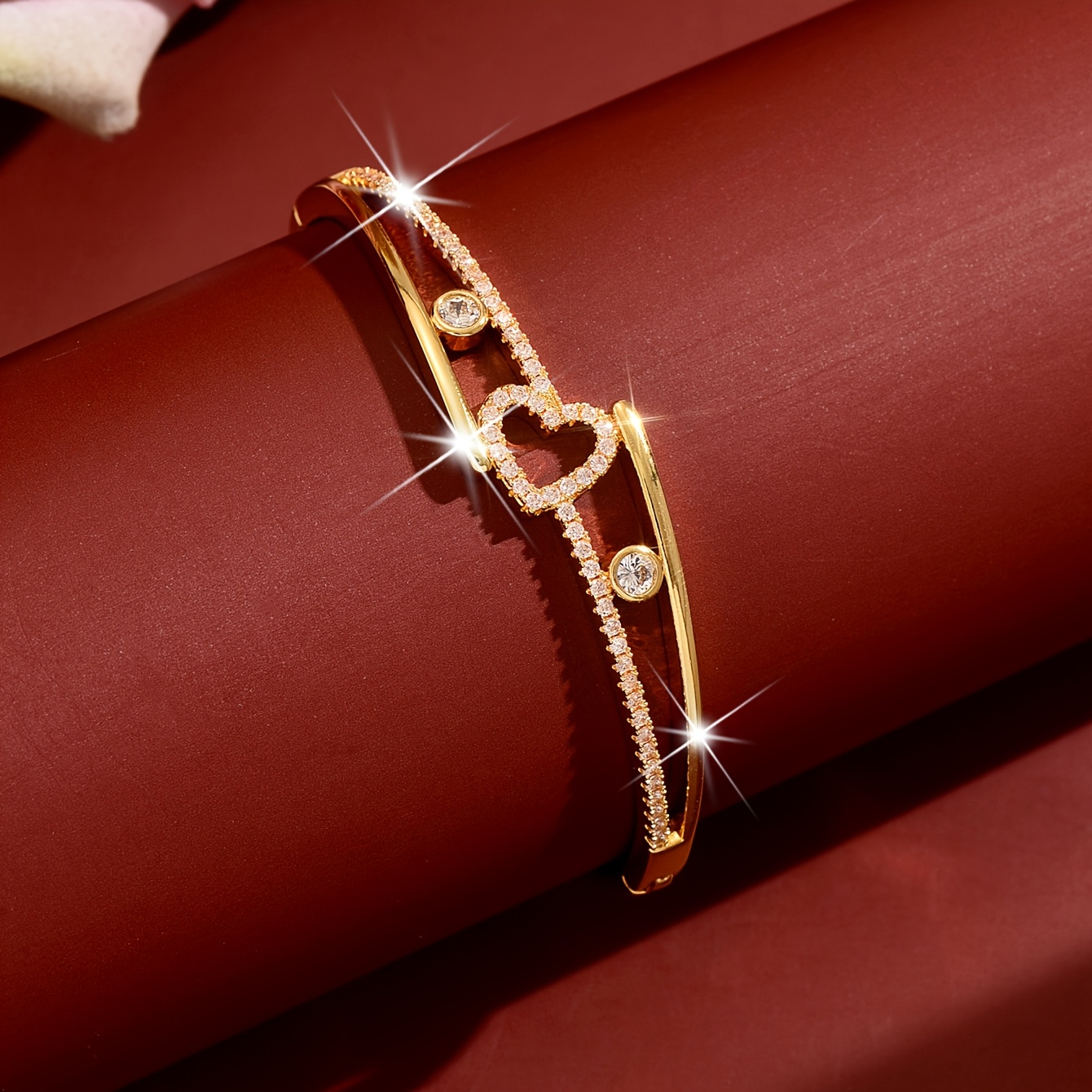 Women's Heart-Shaped Rhinestone Bracelet, Chic Double-Ring Design