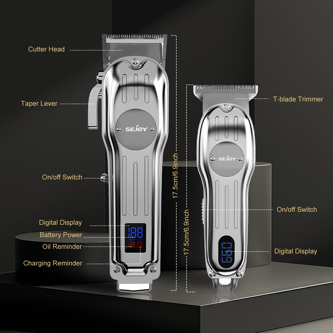 TEMU Rechargeable Professional Hair Clippers For Men, Cordless Metal Barber Clippers And Trimmers, For Hair Cutting, With Led Display, 0 Beard Hair Trimmer, Gifts For Men