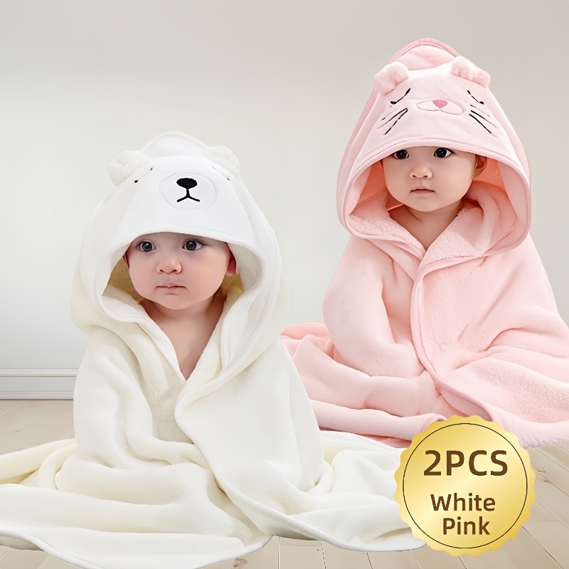 2pcs Super Absorbent Baby Bath Towels | Ultra-Fine Fiber Coral Fleece, Wearable, Embroidered, Comfortable & Durable, Ideal for 0-4 Years Boys and Girls, Perfect for Bath, Beach, Pool, Christmas, Thanksgiving, Day Gifts.