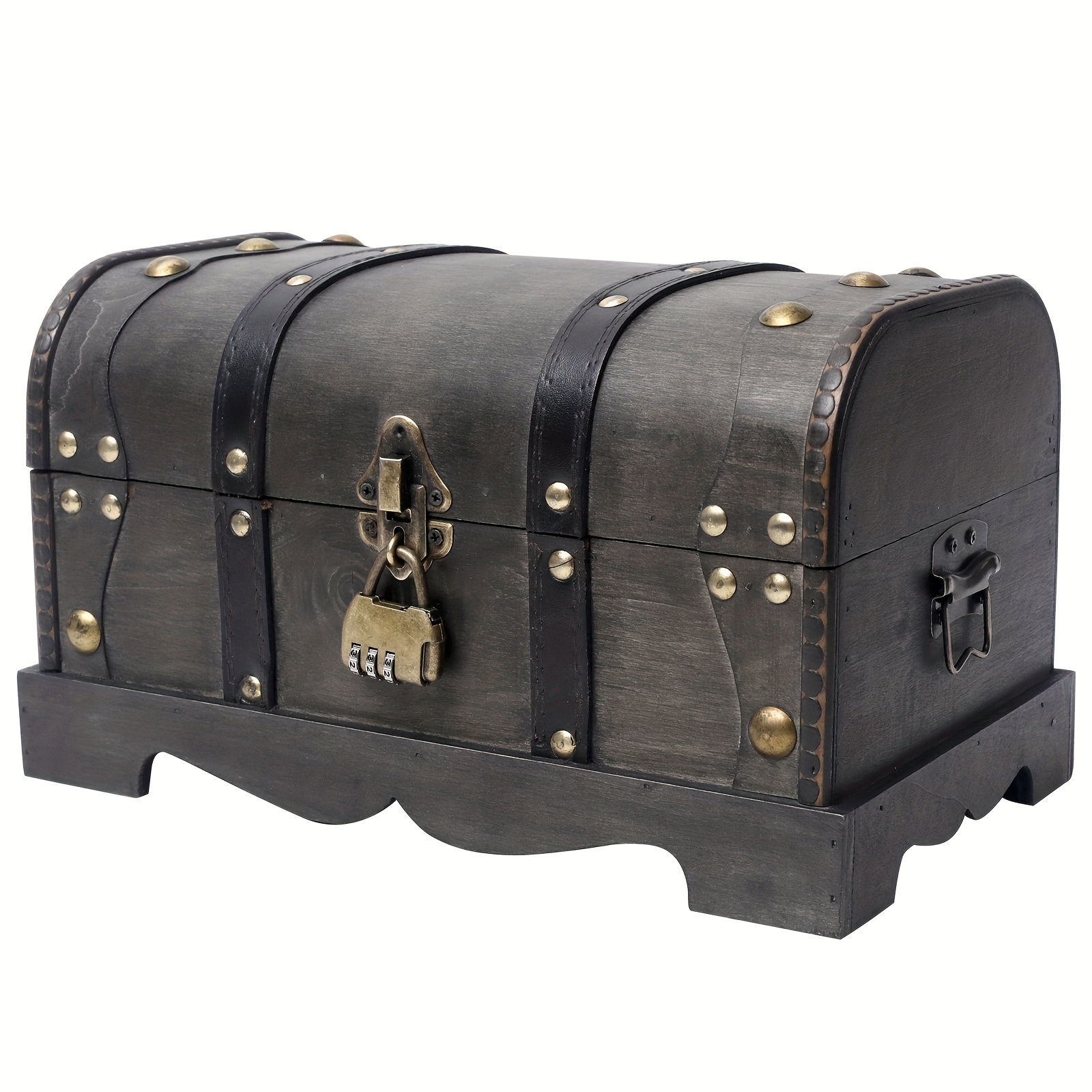 TEMU Decorative Jewelry Storage Box - Vintage Style Wooden With Lock, 12.2" X 7.1" X 7.1", Black