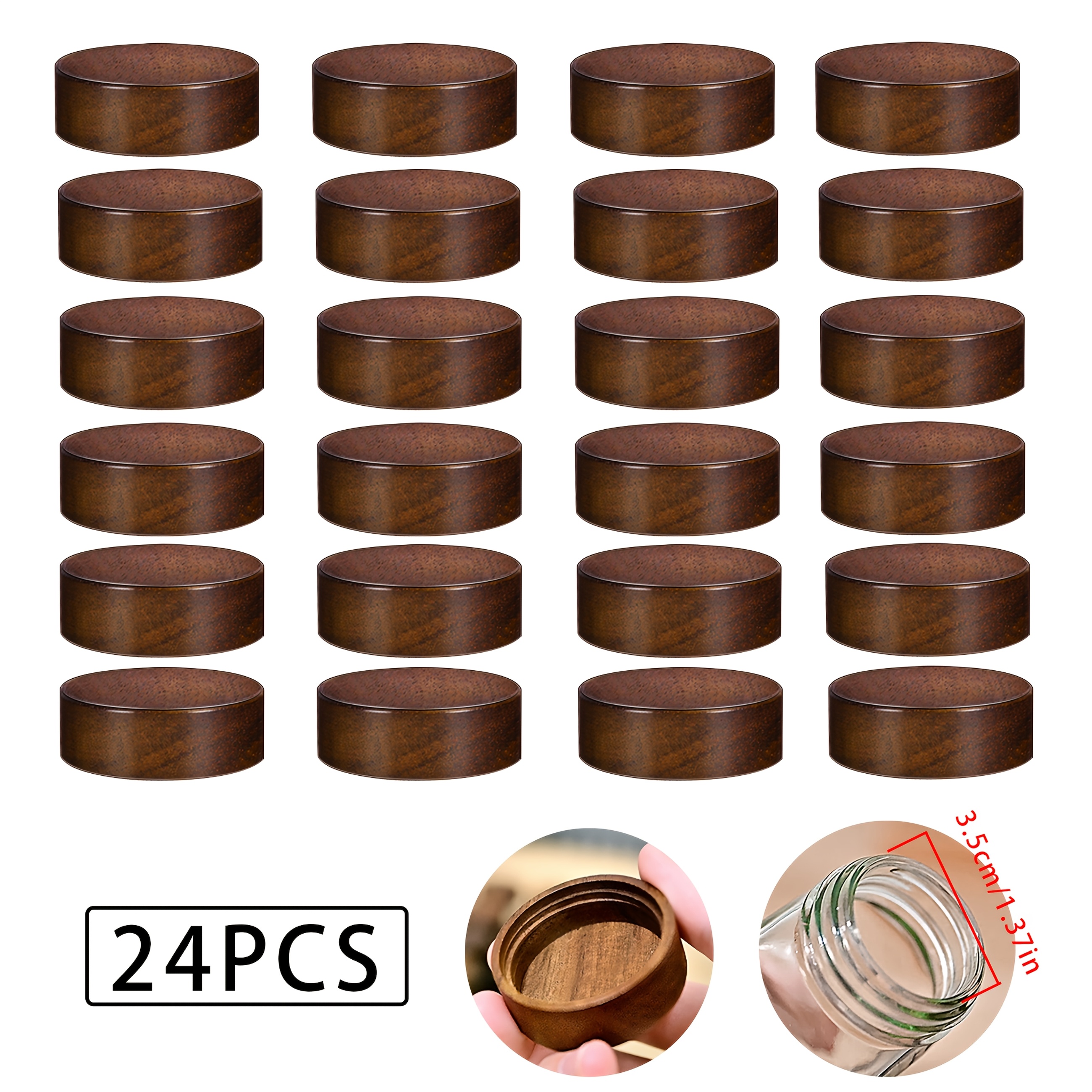 Image of Natural Wood Spice Jar Lids For Glass Spice Jar Containers With A Calibre Of 1.37 Inches Or So, 6/12/24 Acacia Lids, Sealing, Used To A Of Lids Of Size