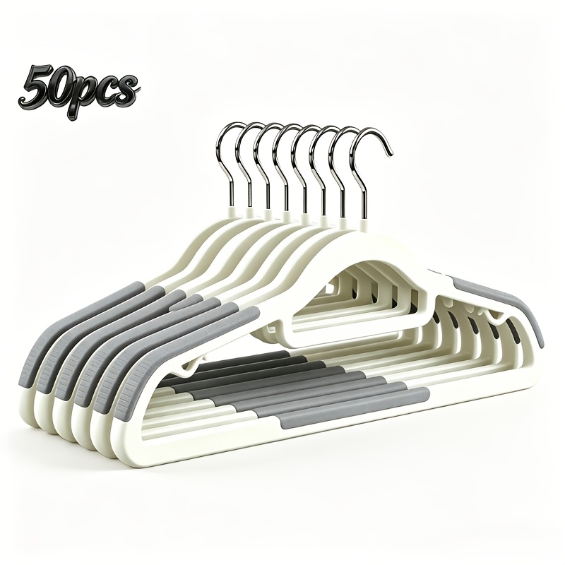 Image of 50-pack Anti-slip Plastic Standard Clothes Hangers, Non-mark Dual Garment Hangers, Space- Durable Clothing Display Rack Hangers For Coats Shirts Closet Retail Boutique Storage Organizer