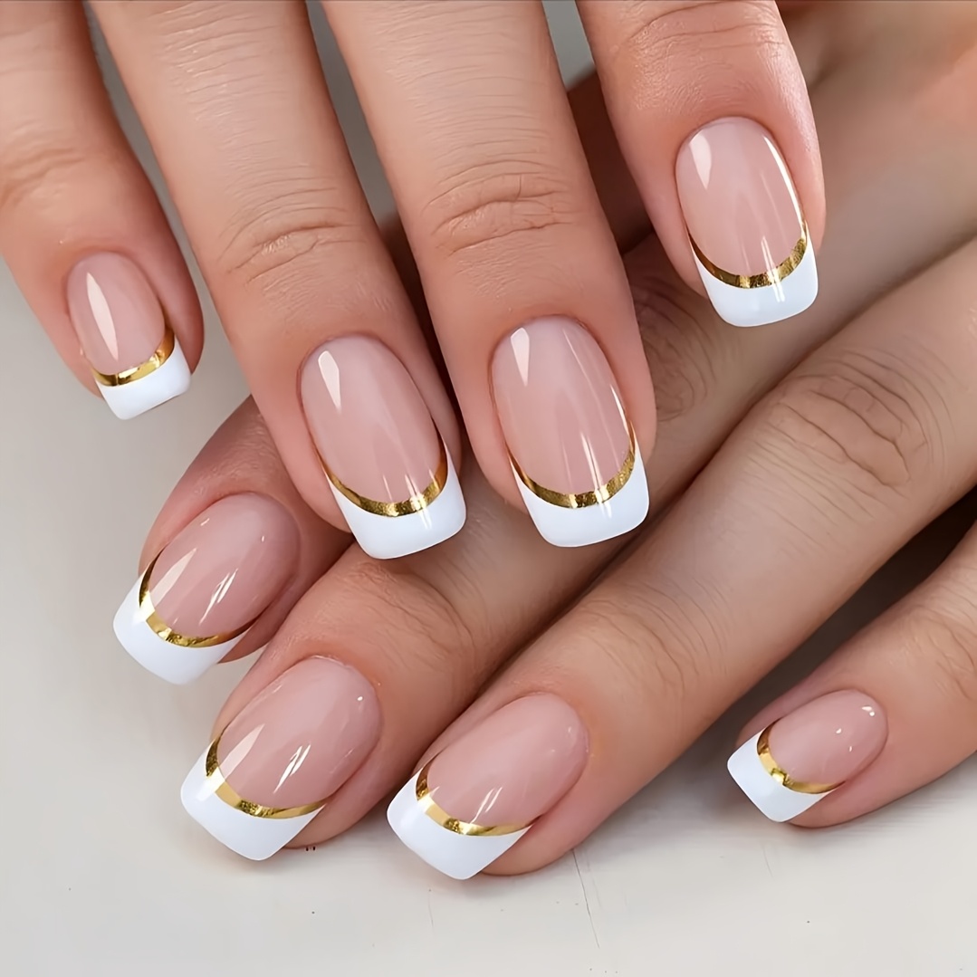 TEMU 48pcs Press-on Nails Suitable For Women - Short Square Fake Nails With Nude Transparent Base & , Glossy Tip Machine-made Extensions For Bridal,