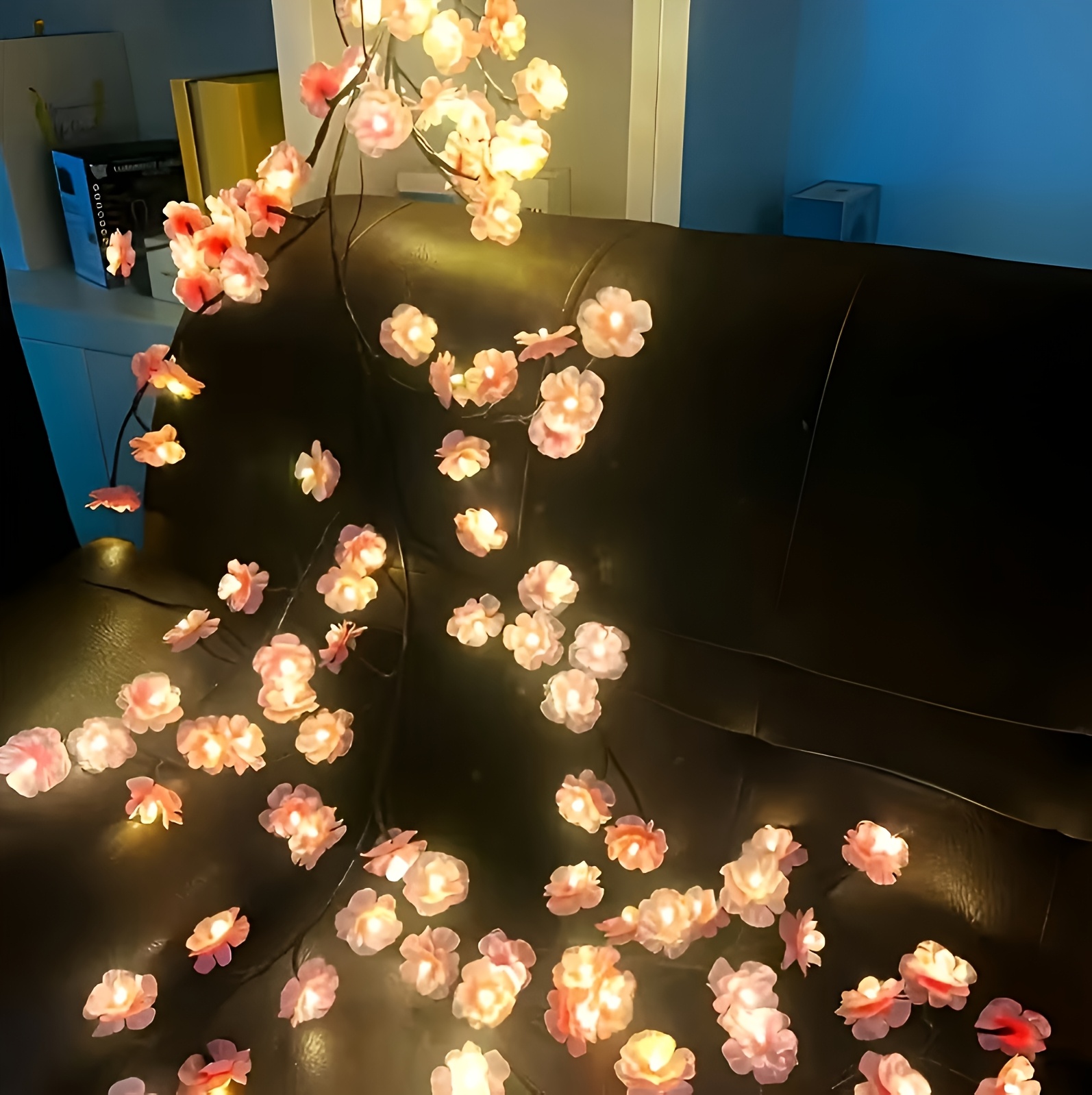 Indoor String Lights 96/144LED Cherry Blossom Willow Vine Branch Decorative Wreath, USB Power Supply, 8 Lighting Modes, Festive Party Decoration for New Year's Day, Valentine's Day, Easter, Thanksgiving, Etc., A Gift for Mom