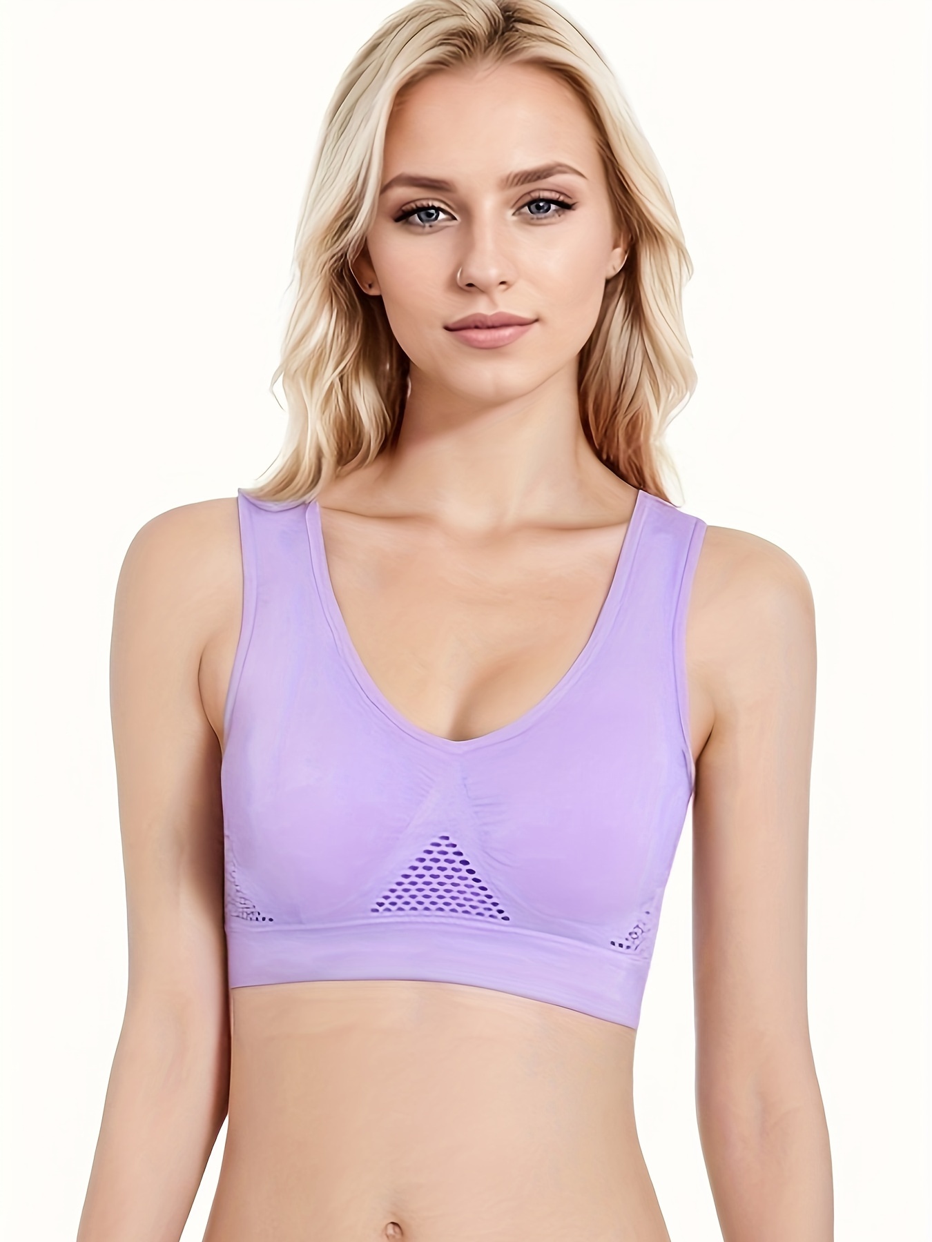 Seamless Breathable Bra Without Steel Ring, No Trace Hollow Mesh Thin Sports Yoga Sports Bra