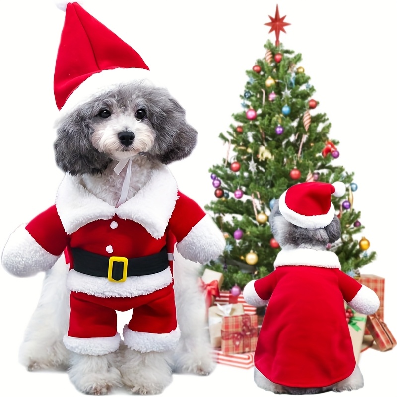 

Santa Claus Themed Pet Costume For Small - Cozy Polyester Winter Apparel, Cartoon Design, Easy Pullover Style