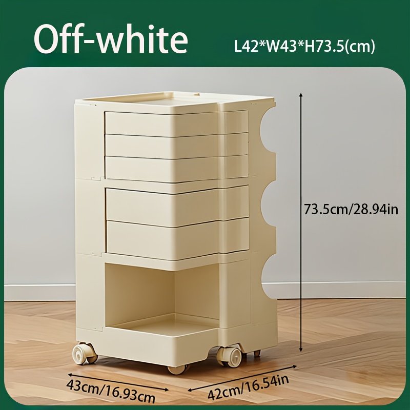 Image of 5-tier Rolling Storage Cabinet, High-quality Abs Plastic Mobile Drawer Organizer With Open Shelves, Suitable For Bathroom, Bedroom, Living Room, And Office, 43×42×73.5cm