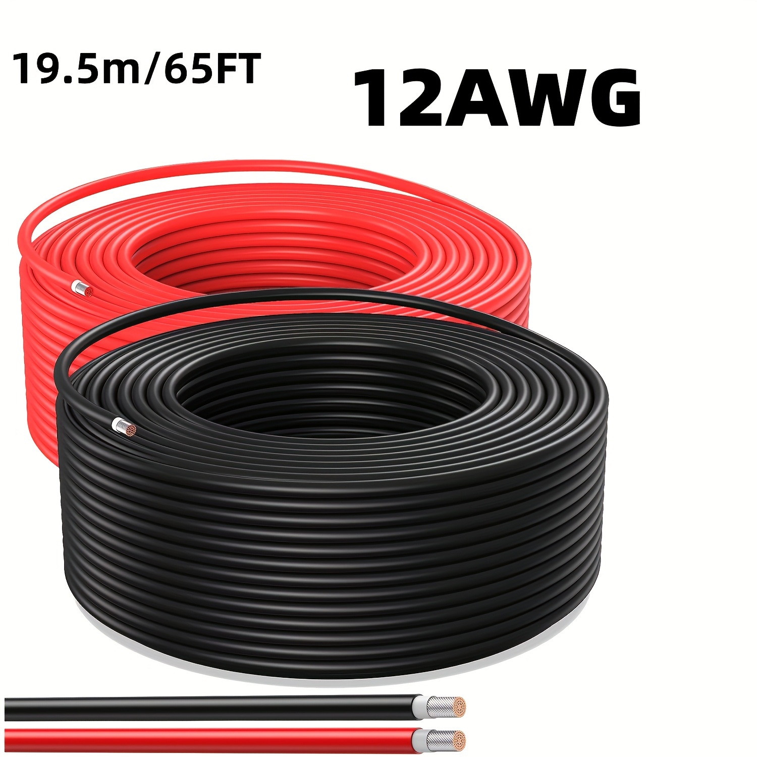 Image of 12awg (4mm²) Black And Copper Wire, Solar Panel Extension Cable 30ft/50ft/65ft/100ft, Suitable For Outdoor Car Rv Marine Solar Panels (black + Red)