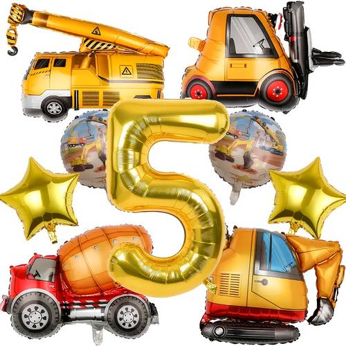 9pcs construction vehicle balloon set 32 inch 1 2 3 4 5 6 crane balloon forklift balloon suitable for construction site theme party birthday party decoration home decoration ambiance arrangement