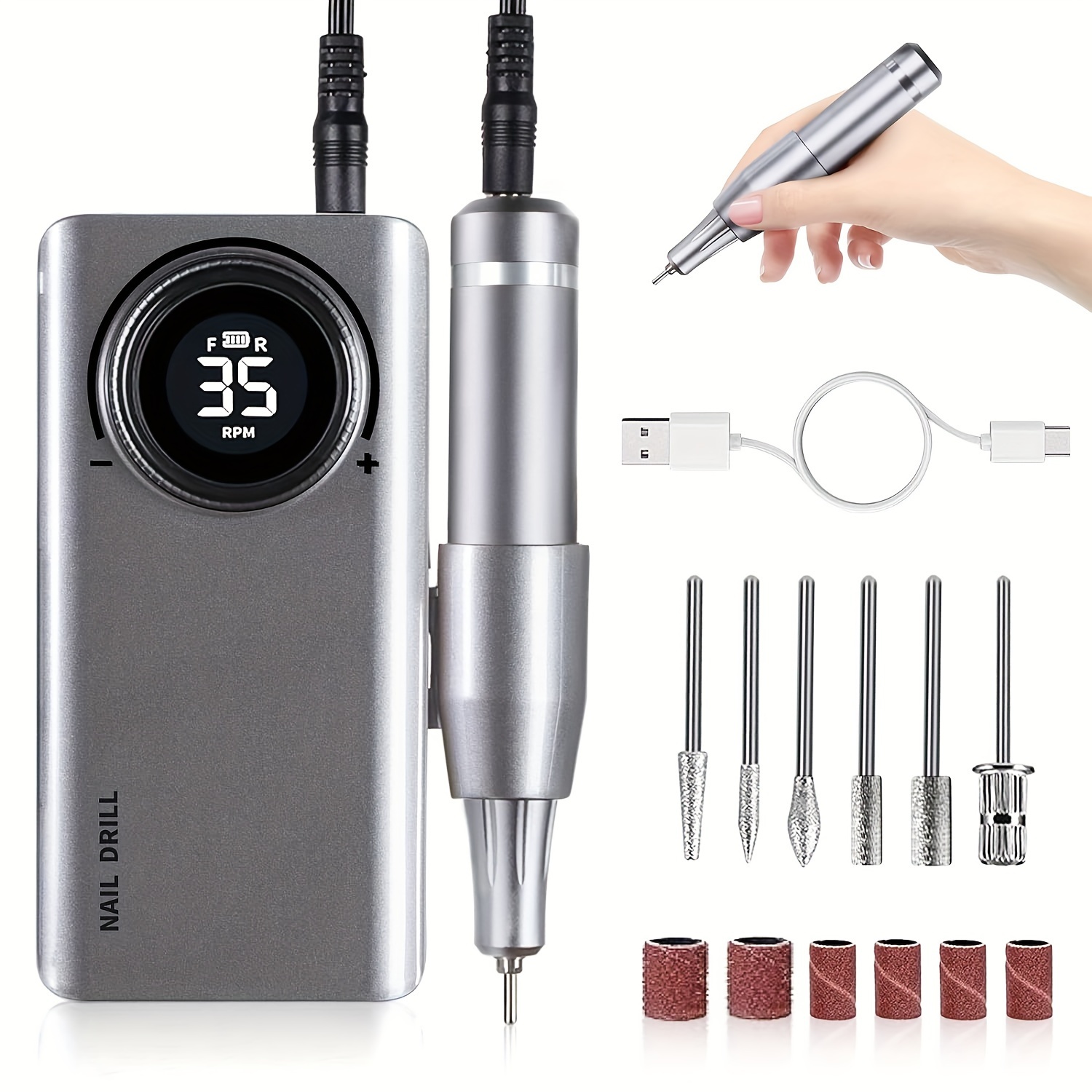 

Kit With Of 35000 Rpm - Rechargeable And Electric File, For Easy Polishing, And Gel Removal - Ideal For - , Includes A Variety Of