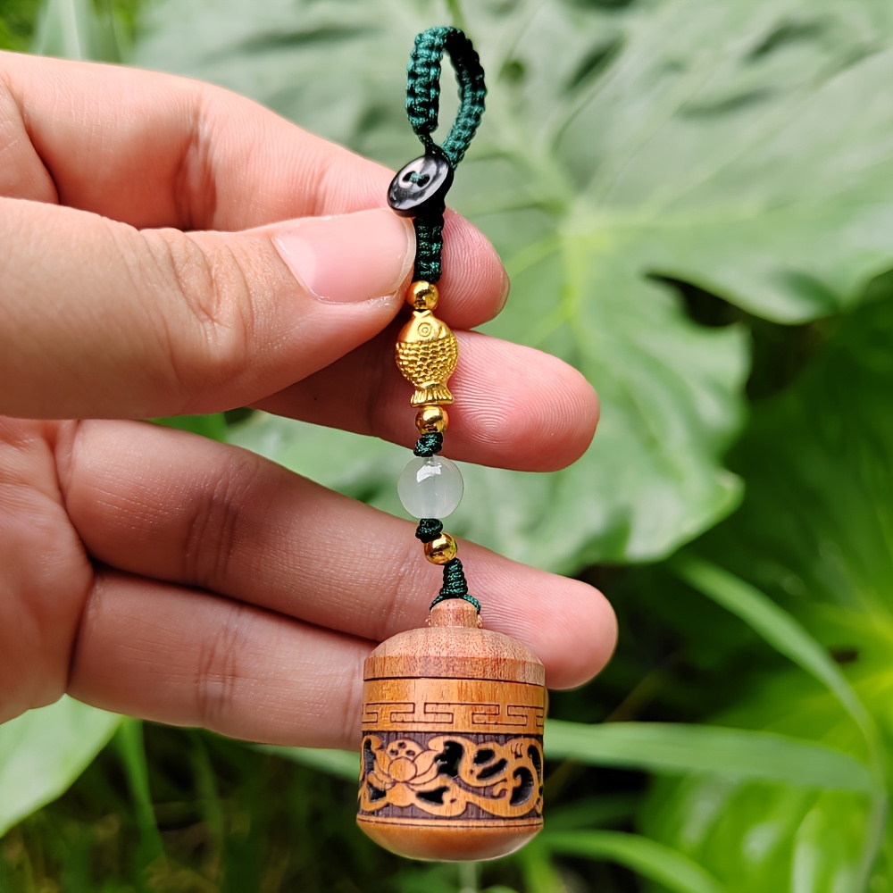 Hand-Carved Wooden Diffuser Pendant Keychain, Openable