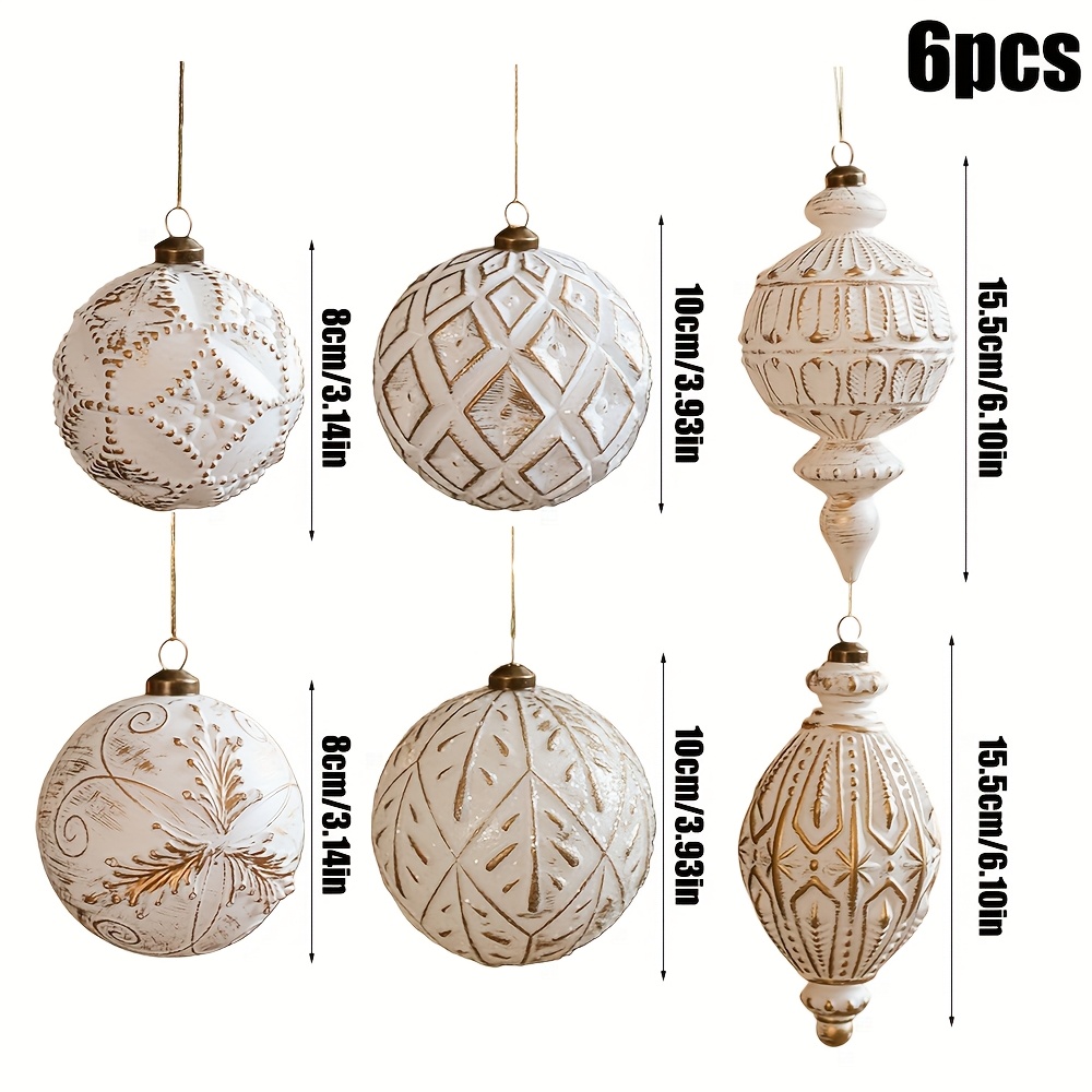 TEMU 6pcs Set Of Vintage White Christmas Tree Ornaments, Bohemian Christmas Balls For Holiday Decoration And Arrangement Props