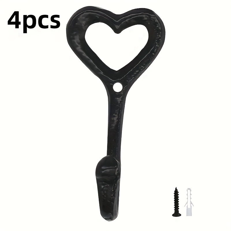 Image of 1/2/4 Creative Retro Heart-shaped Cast Iron Triangle Hook Wall Hanging Behind Door Hat Hook Wall Hook Pastoral European Style Heart-shaped Door Hook Includes Mounting Screws