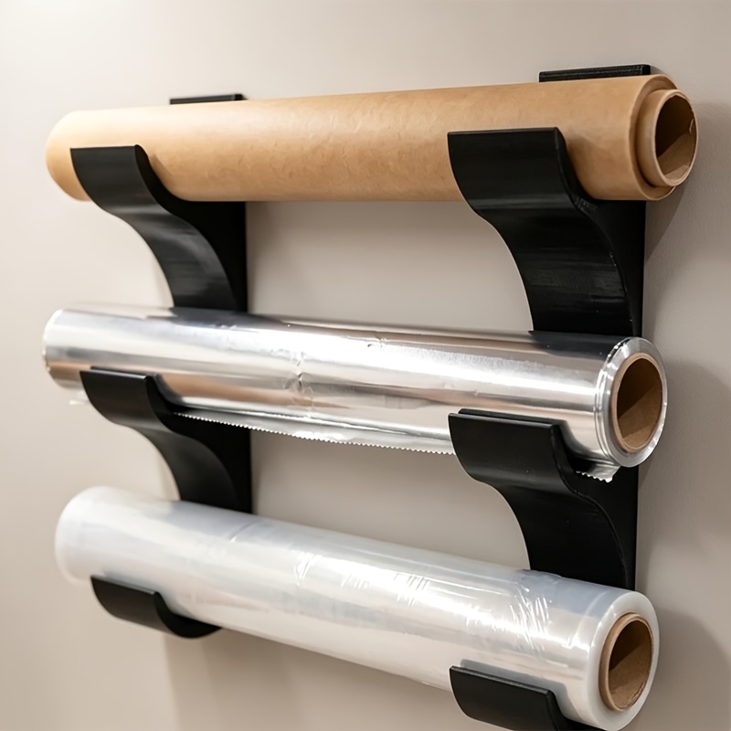 TEMU Wall-mounted Toilet Paper Organizer, Multi-row Tiered Curved Troughs, Can Simultaneously Hold Brown Paper, Aluminum Foil, Plastic Wrap Rolls,