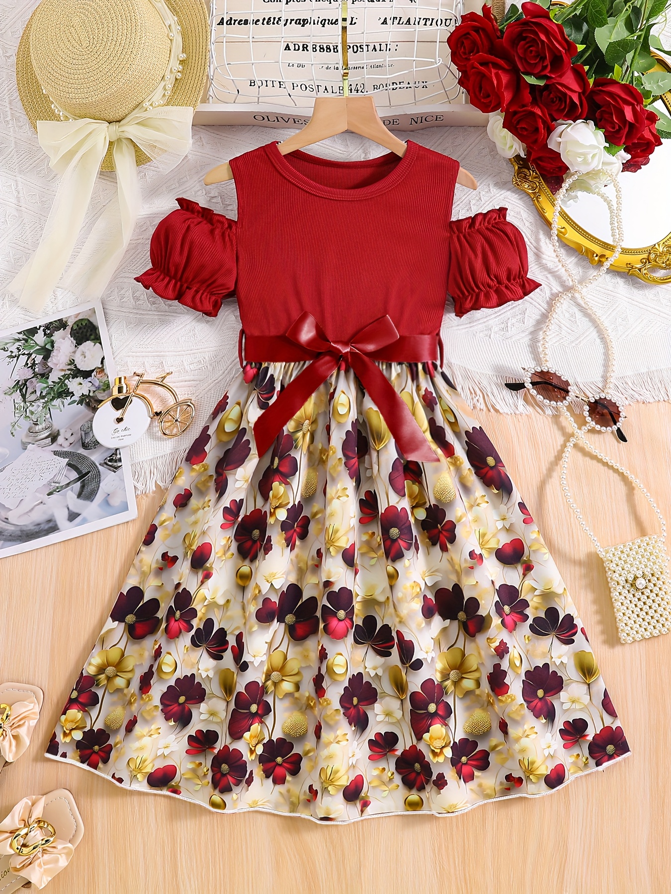 girls' summer lunch dress v- red girl fashion dress party birthday gift -  kids' fashion