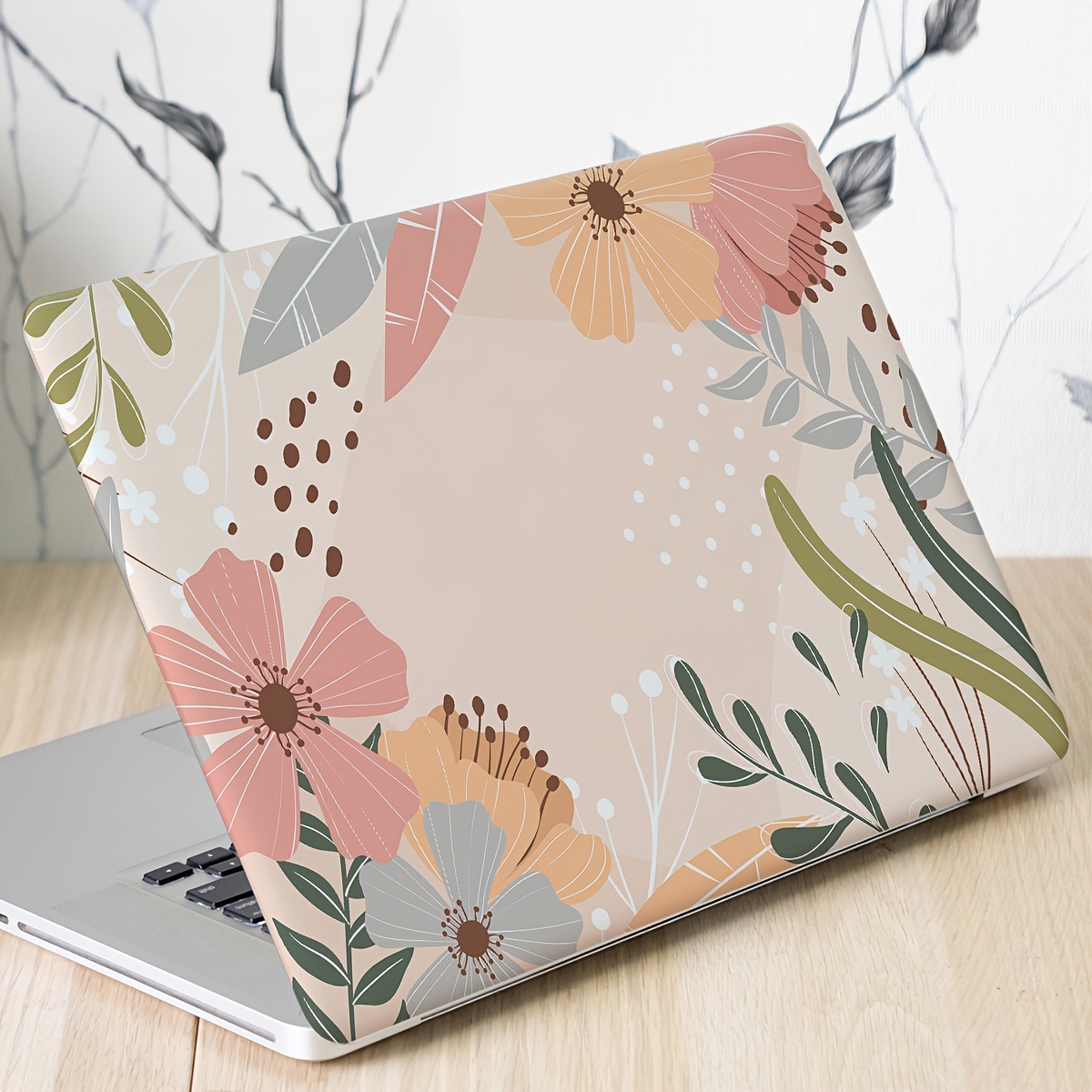 

1pc 15-inch Fresh Flower Pvc Laptop Skin - And Stain Resistant Sticker Set, Suitable For Students And Professionals, Creative Office Laptop Decoration