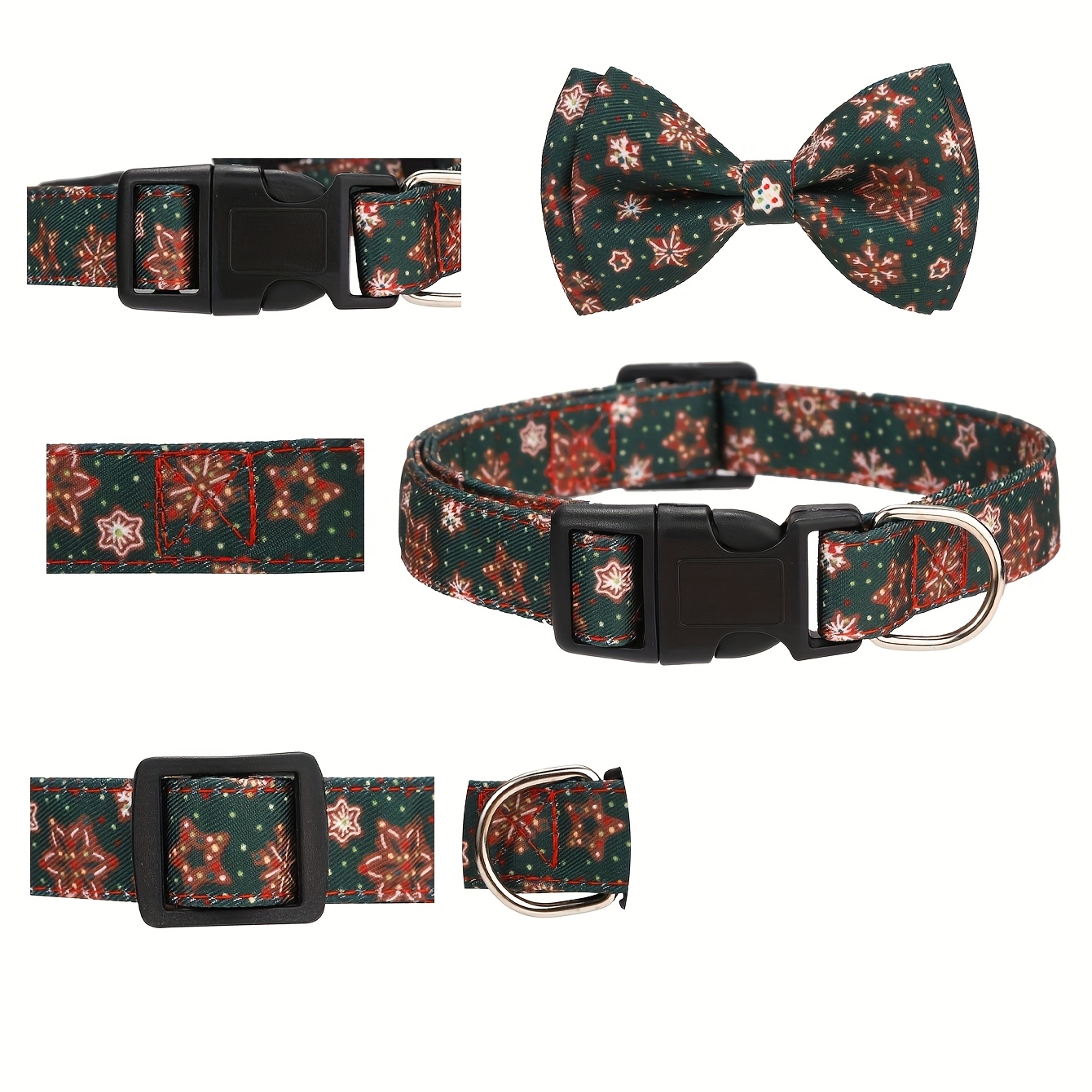 Christmas Style Dog Collar with Removable Bow, Adjustable Size