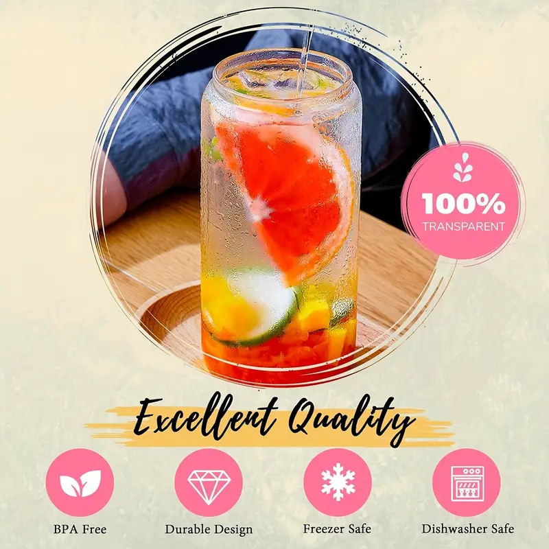 20 oz glass cups with acrylic lids and straws 16 pcs can shaped glass iced coffee cups with lids drinking jar glasses cute tumbler cup great for smoothie soda boba tea cocktail beer gift Product details 5