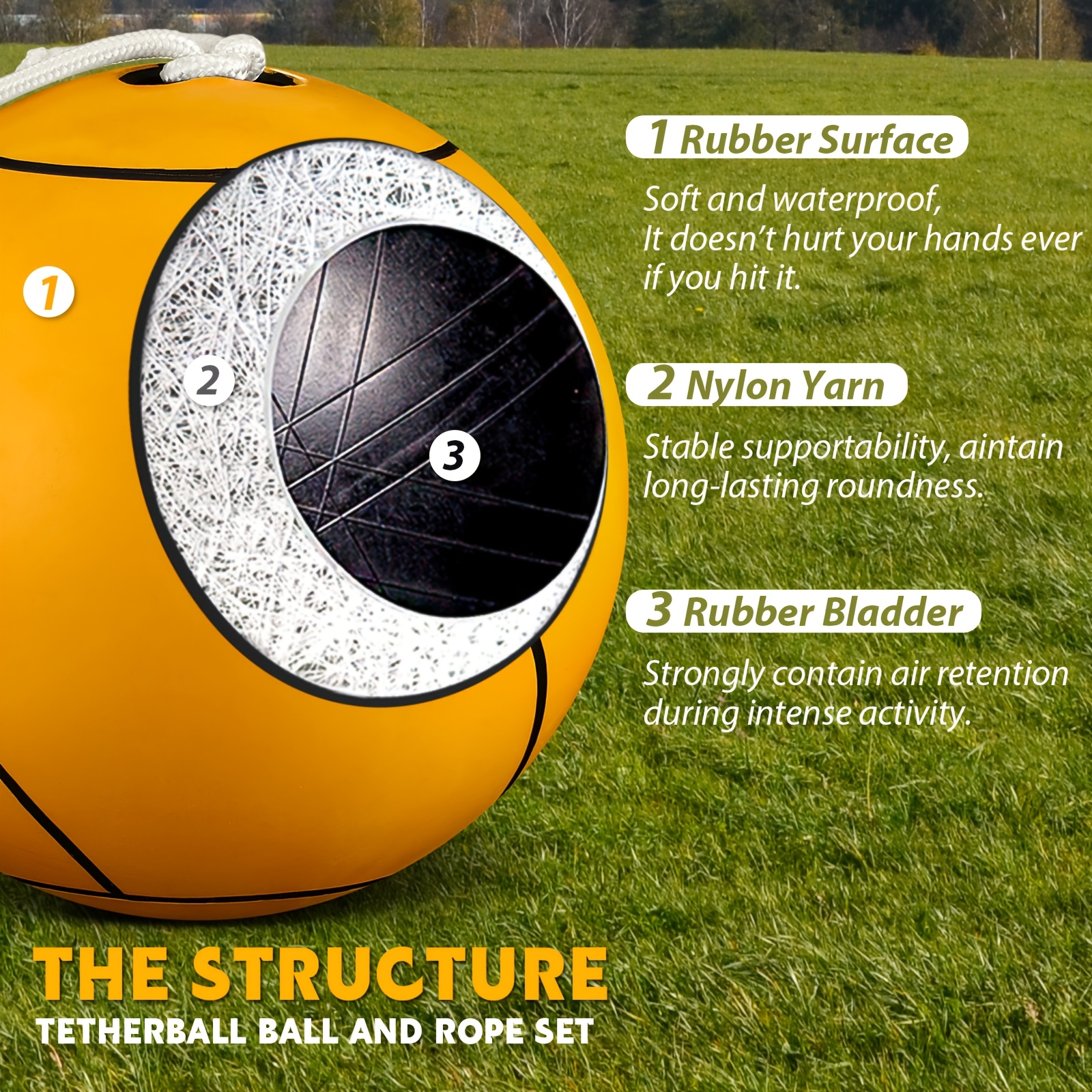 Tetherball Soft Tether Balls And Rope Set Game Replacement Tetherball Set Rubber Tetherball Equipment for Youngsters Adults Indoor Outdoor Playground Yard Backyard Play (Yellow, 2pcs)