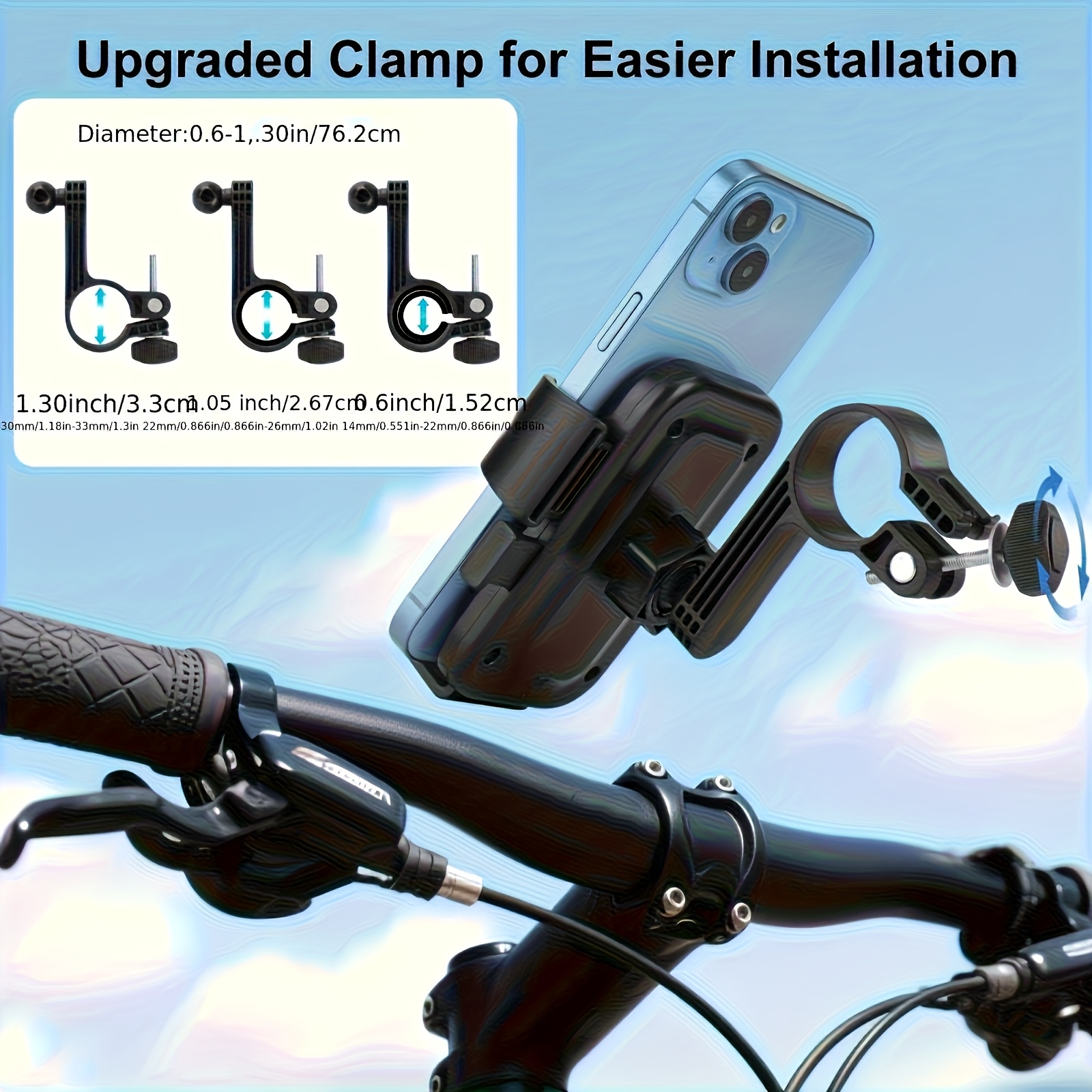 Motorcycle Phone Mount/[1s Auto Lock] Bike Phone Holder for Bicycle/[10s Quick Install] Handlebar Phone Mount/Compatible with iPhone, Samsung, All Cell Phone