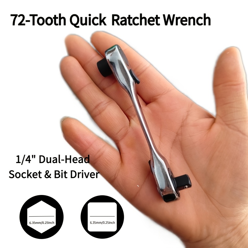 E-shop 72-Zahn Dual- Schnellratschenschlüssel, 1/4 Zoll Doppelend-Steckschlüssel Schraubendreher, Mini Arbeitsersparendes Reparaturwerkzeug