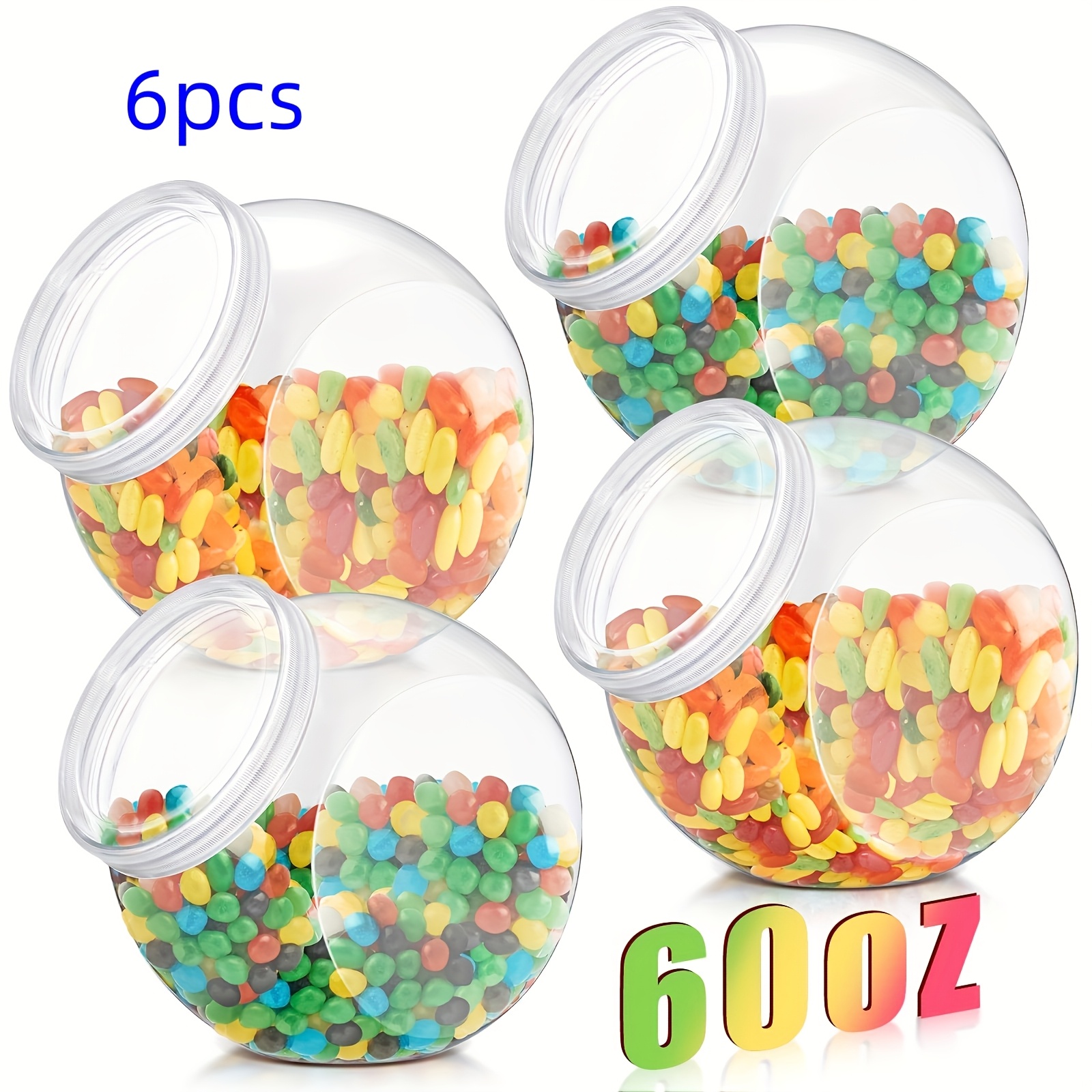 Image of 4/6pcs 1500ml Plastic Candy Jar With Lid, Self-service Storage Jar, Transparent Food Storage Jar, Kitchen Countertop Jar For, Beans, Snacks, Indoor And Outdoor Weddings