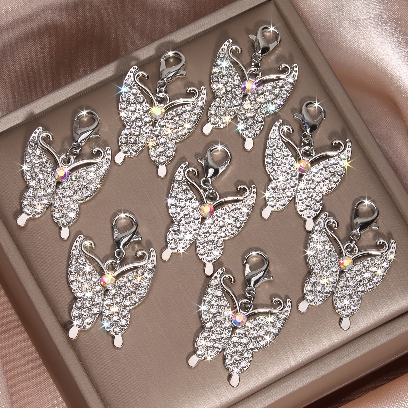 TEMU 8pcs Elegant Diamond Cute Casual Alloy Diamond Jewelry, Suitable For Parties And Halloween Additions Teacher's Day Pendant Id Card Holder Car