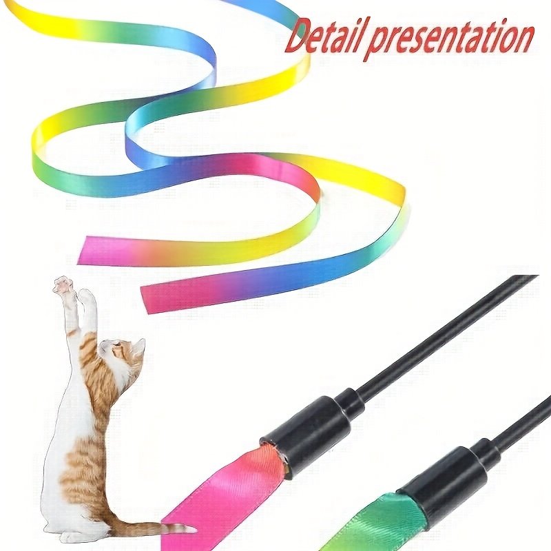 2 bucăți Jucării pentru Pisici cu Panglică Curcubeu - Baghetă Interactivă din Plastic pentru Pisoi, Model Geometric Colorat, Distracție Fără Baterii pentru Pisicile de Interior, Design Vesel, Panglică Colorată