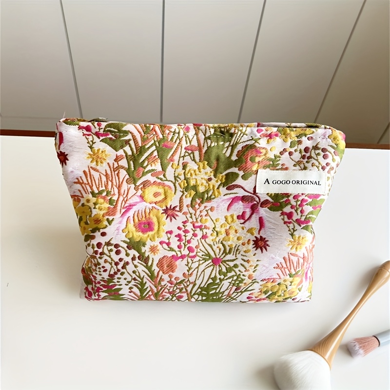 E-shop Neue Minimalistische Blumen-Make-up-Tasche, Tragbarer Organizer für Lippenstift und Hautpflege-Toilettentasche mit Zugbandgriff