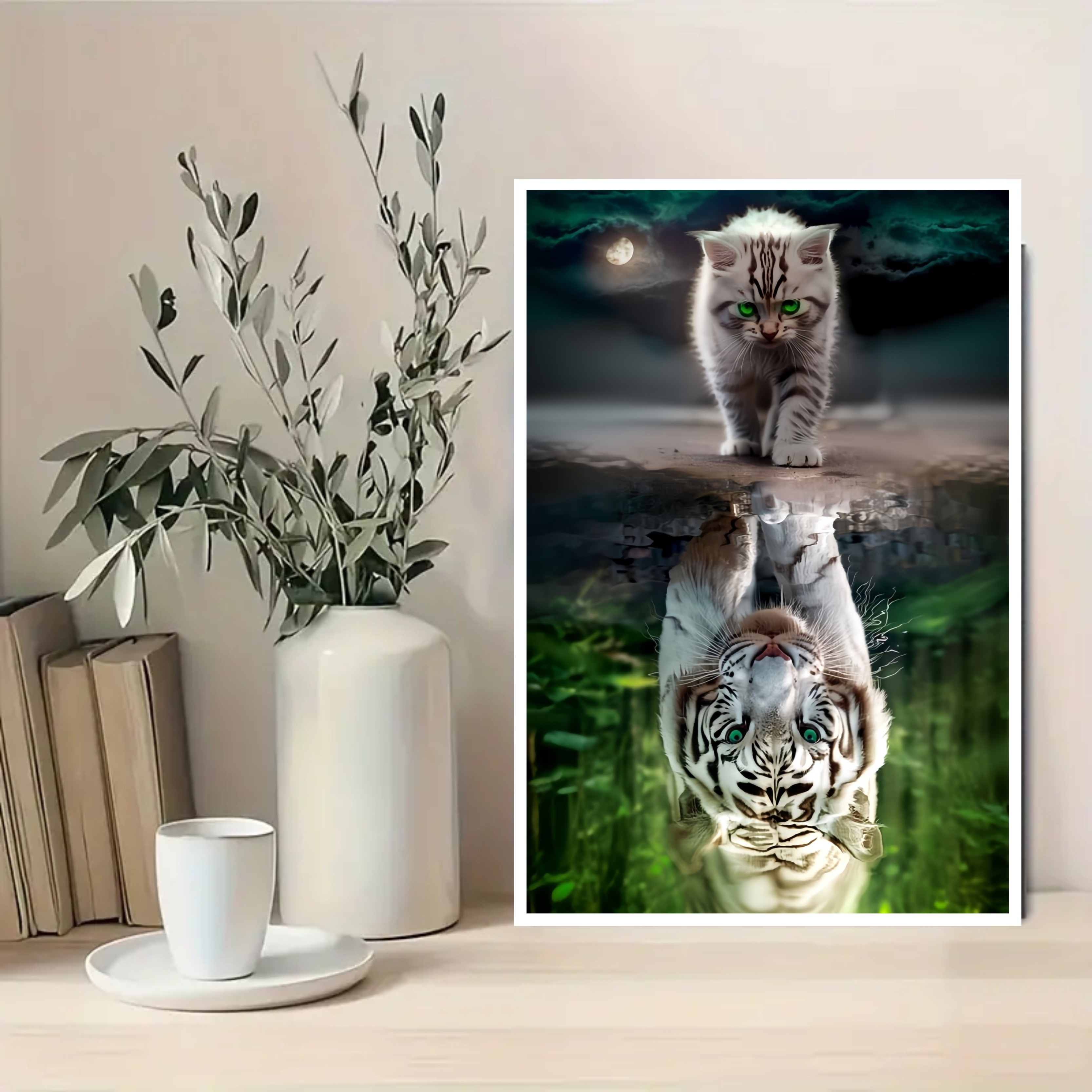 

1pc 5d Cat And Tiger Diamond Art Painting Kit For Adults Beginners, Full Round Rhinestone Diamond Art Painting, Home Decoration, Wall Decor, 7.87x11.81in