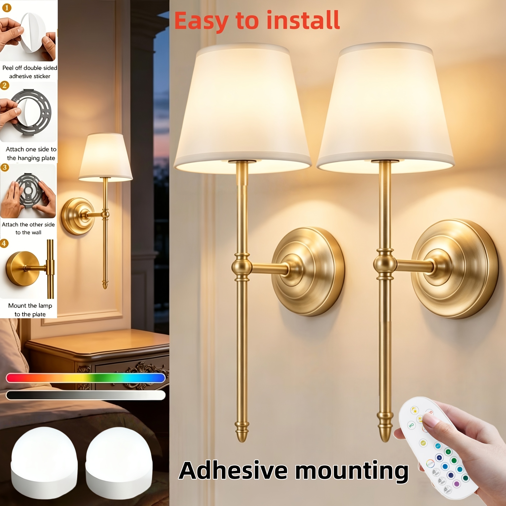 TEMU 24in Cordless Wall Sconces Set Of 2, Small Wireless 5000mah Rechargeable Battery Fabric Led Wall Lamps, Portable Lighting For Wall Painting,