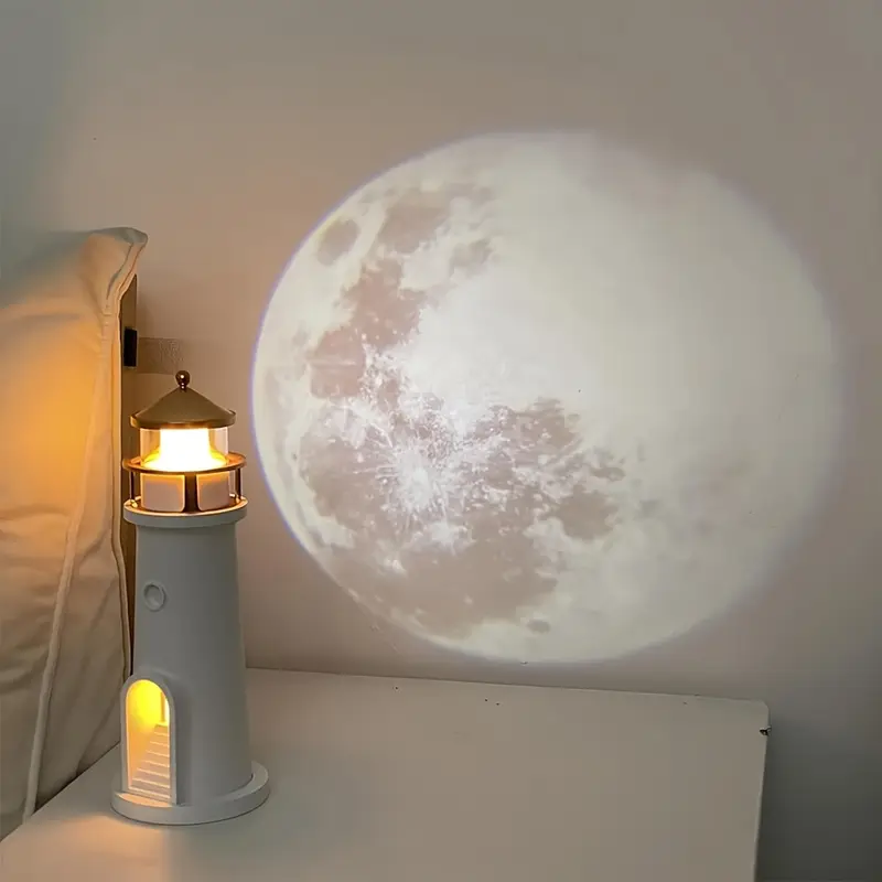 1pc artistic lighthouse night light with clear moon projection usb powered rechargeable motion sensing for switch long lasting brightness ideal for room decorative boat model details 0